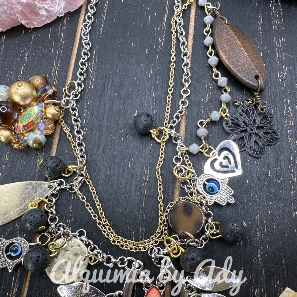 Maximalist pendants layered necklace bohemian handmade - Picture 3 of 8